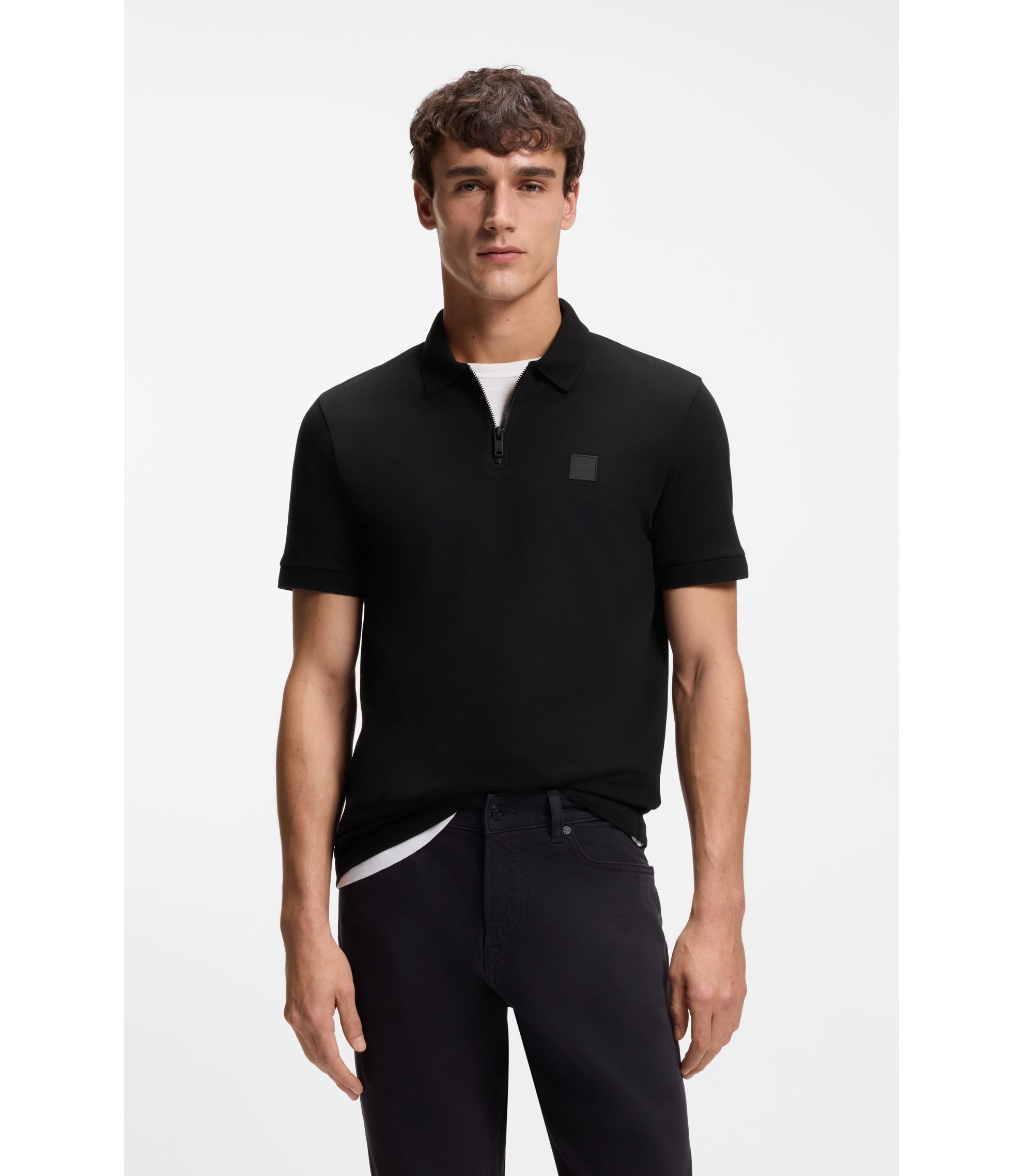 Slim-Fit Poloshirt aus Stretch-Baumwolle mit Logo-Aufnäher