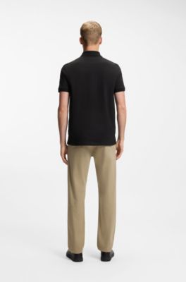 Stretch-cotton slim-fit polo shirt with logo patch, Black