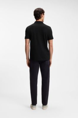 Stretch-cotton slim-fit polo shirt with logo patch, Black