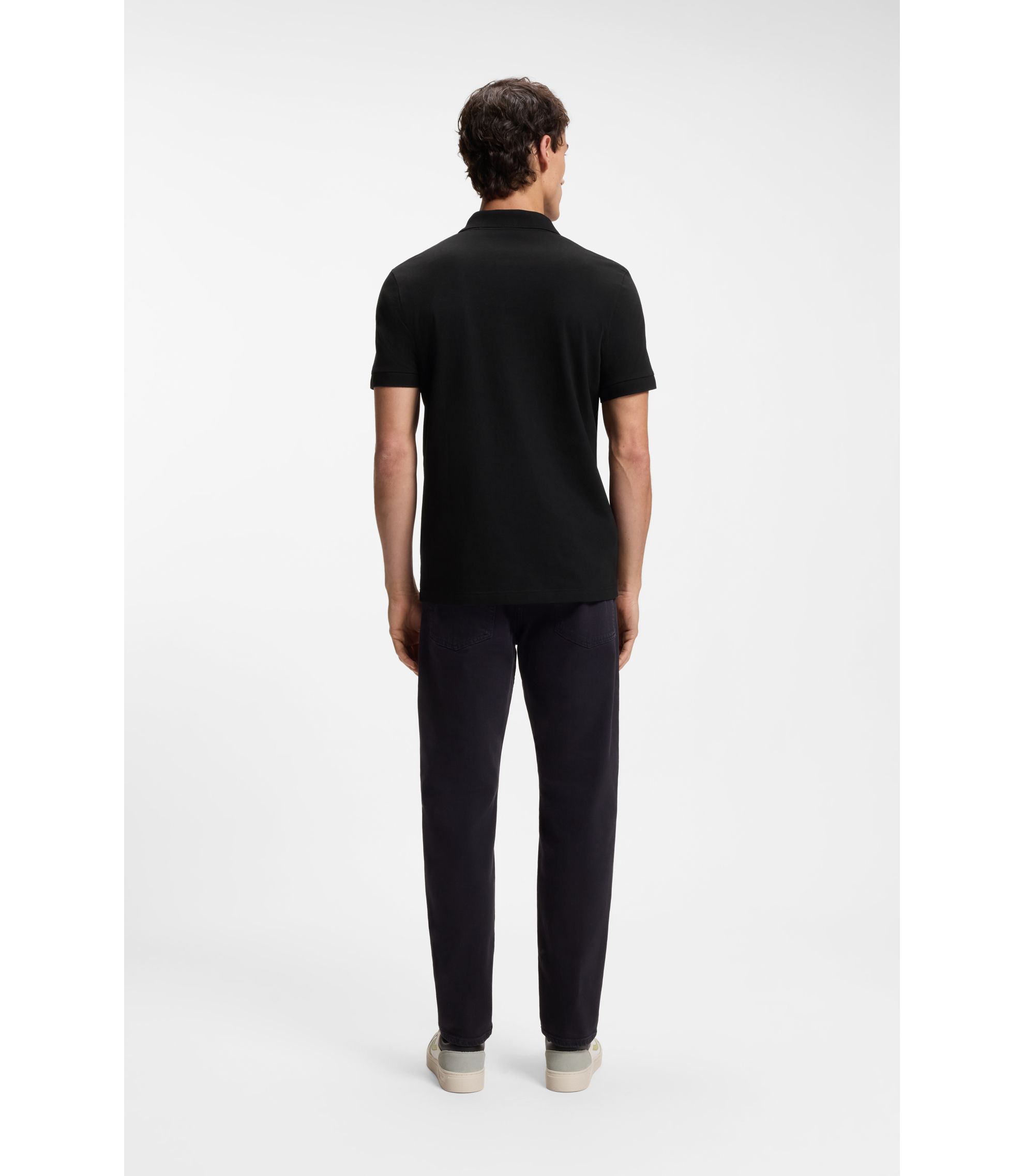 BOSS - Stretch-cotton slim-fit polo shirt with logo patch - Black