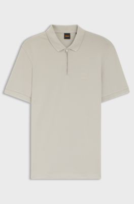 Stretch-cotton slim-fit polo shirt with logo patch, Light Beige