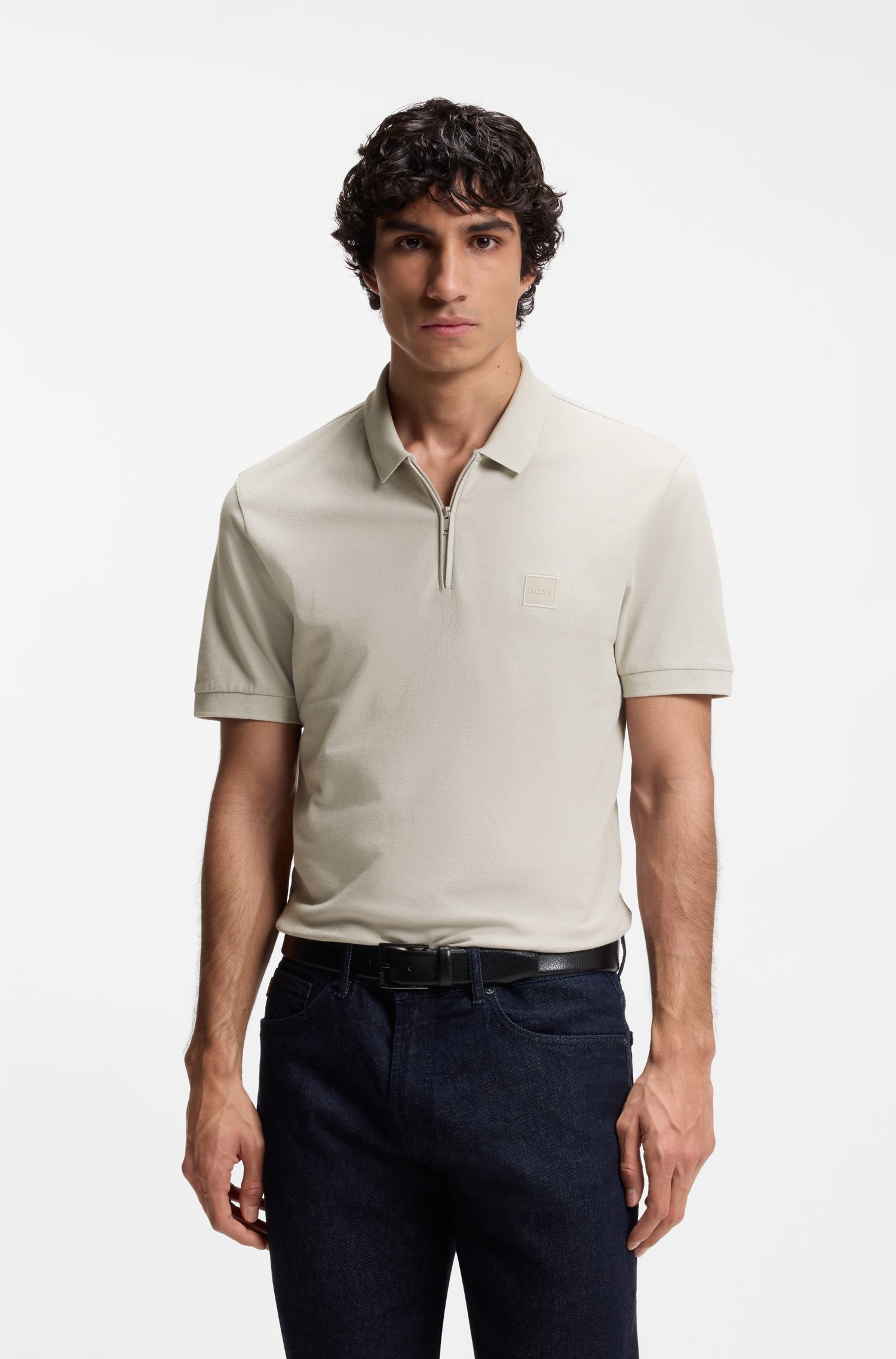 Boss Stretch-cotton slim-fit polo shirt with logo patch pikéer herr