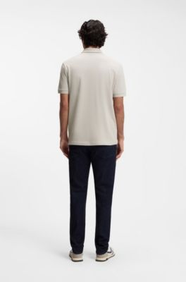 Slim fit pik&eacute;tr&ouml;ja i bomullsstretch med logom&auml;rke, Ljusbeige