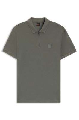 Stretch-cotton slim-fit polo shirt with logo patch, Grey