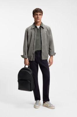 Stretch-cotton slim-fit polo shirt with logo patch, Grey