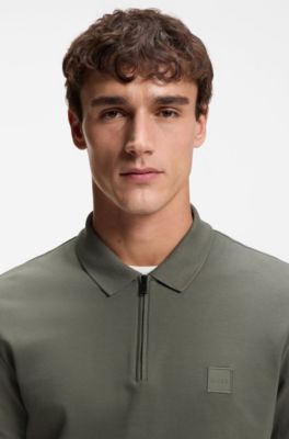 Stretch-cotton slim-fit polo shirt with logo patch, Grey