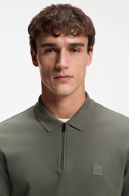 Stretch-cotton slim-fit polo shirt with logo patch