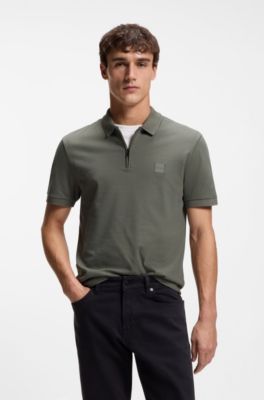 Polo slim fit de algod&oacute;n el&aacute;stico con parche de logo, Gris