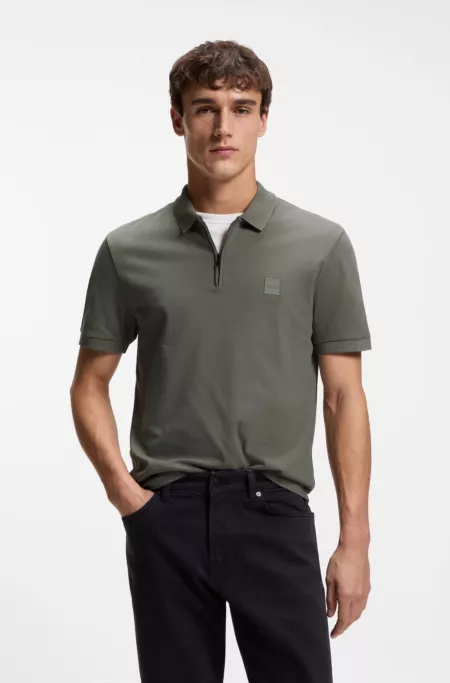 Stretch-cotton slim-fit polo shirt with logo patch