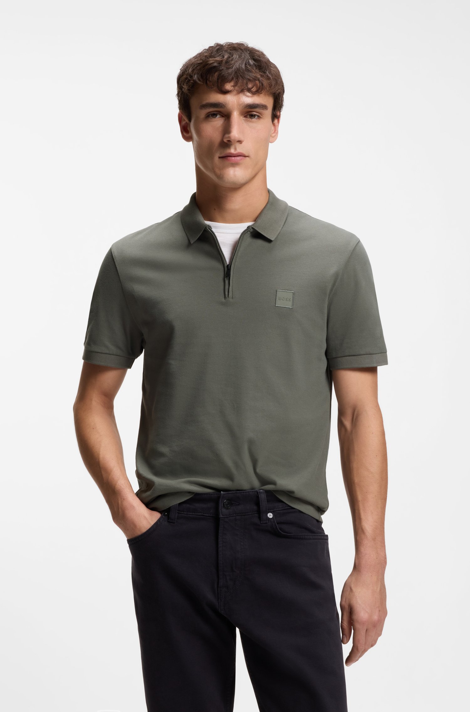 Boss Stretch-cotton slim-fit polo shirt with logo patch pikéer herr