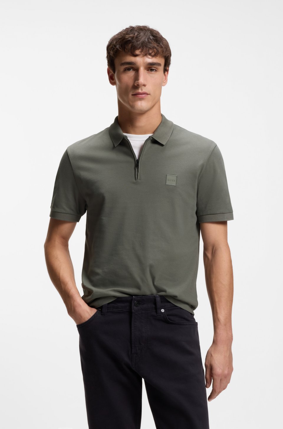 Stretch-cotton slim-fit polo shirt with logo patch