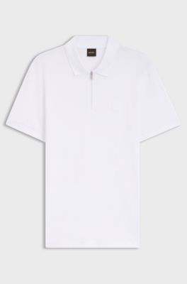 Polo Slim Fit en coton stretch &agrave; patch logo, Blanc