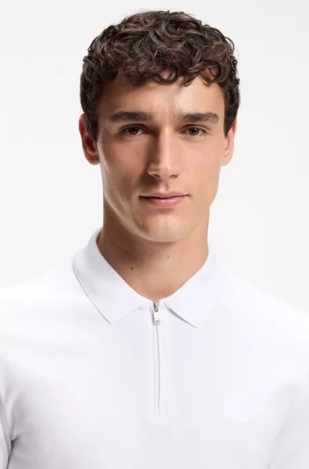 Stretch-cotton slim-fit polo shirt with logo patch