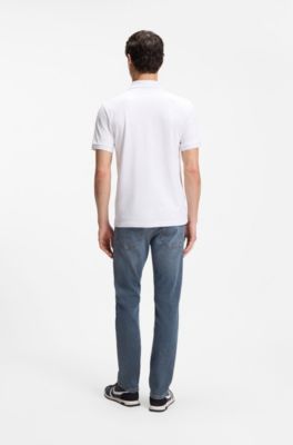 Polo Slim Fit en coton stretch &agrave; patch logo, Blanc