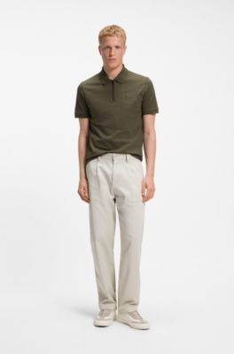 Polo slim fit in cotone elasticizzato con toppa con logo, Oliva