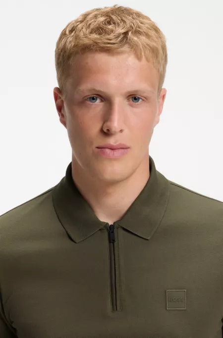 Stretch-cotton slim-fit polo shirt with logo patch