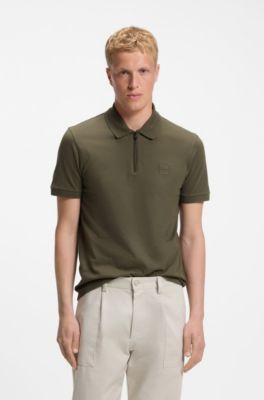 Stretch-cotton slim-fit polo shirt with logo patch, Olive