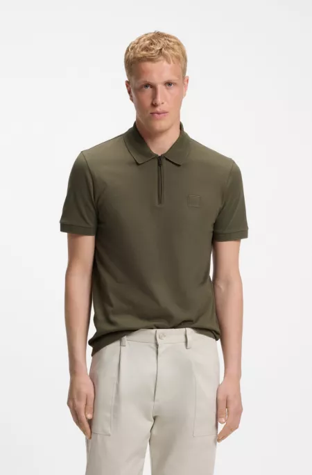 Stretch-cotton slim-fit polo shirt with logo patch