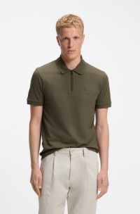 Stretch-cotton slim-fit polo shirt with logo patch, Olive