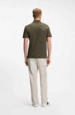 Polo slim fit in cotone elasticizzato con toppa con logo, Oliva