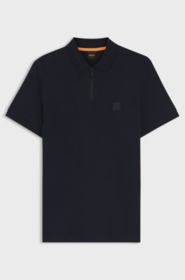 Polo slim fit de algod&oacute;n el&aacute;stico con parche de logo, Azul oscuro