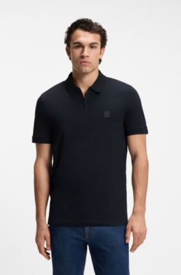 Stretch-cotton slim-fit polo shirt with logo patch, Dark Blue