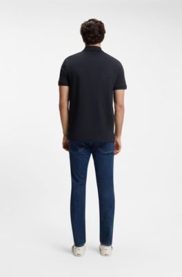 Slim-fit polo van stretchkatoen met logopatch, Donkerblauw