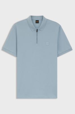 Stretch-cotton slim-fit polo shirt with logo patch, Light Blue