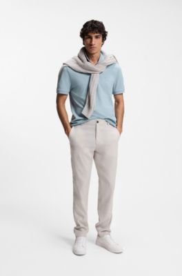 Stretch-cotton slim-fit polo shirt with logo patch, Light Blue