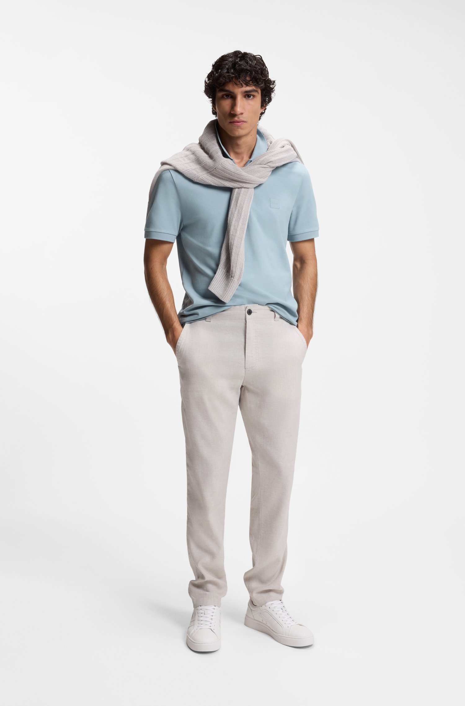 Boss Stretch-cotton slim-fit polo shirt with logo patch pikéer herr – bild 2