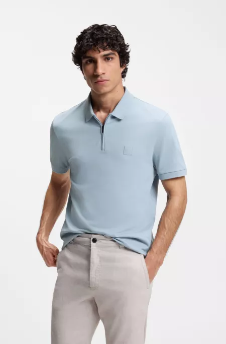 Stretch-cotton slim-fit polo shirt with logo patch