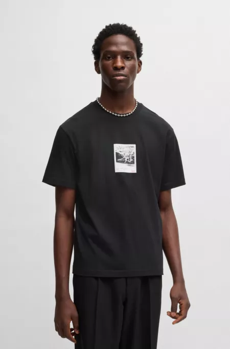 Cotton-jersey T-shirt with dog graphic