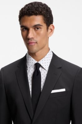 Slim fit-kavaj i jungfruull, Svart