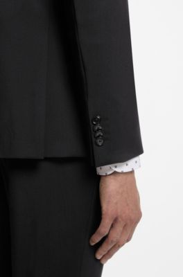 Slim-fit colbert van scheerwol, Zwart