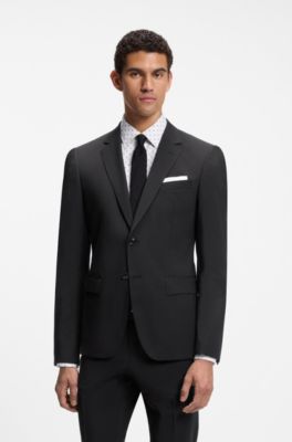 Slim fit-kavaj i jungfruull, Svart