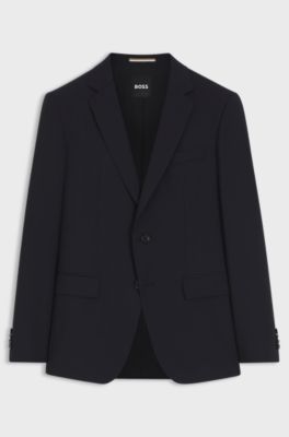Giacca slim fit in lana vergine, Blu scuro
