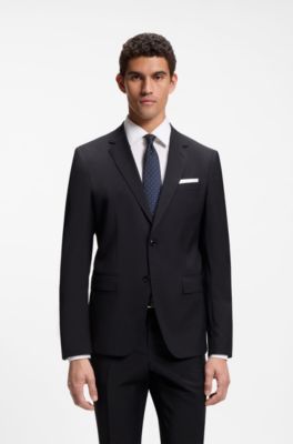 Slim-fit suit jacket in virgin wool, Dark Blue