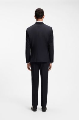 Slim-fit suit jacket in virgin wool, Dark Blue