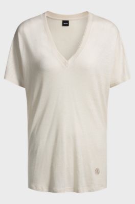 V-neck T-shirt with Double B monogram, Natural
