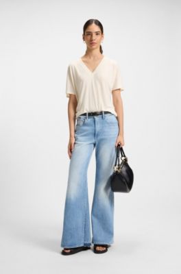 T-shirt con scollo a V e monogramma Double B, Colore neutro