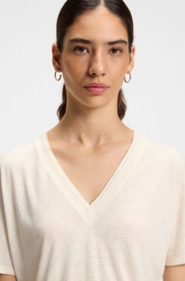 V-neck T-shirt with Double B monogram, Natural