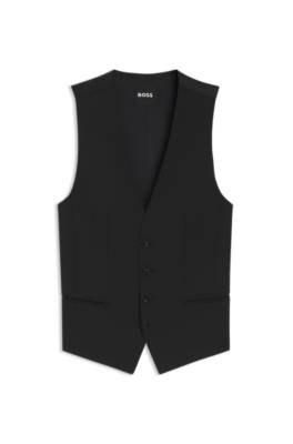 Slim-fit waistcoat in virgin wool with logo pattern 1