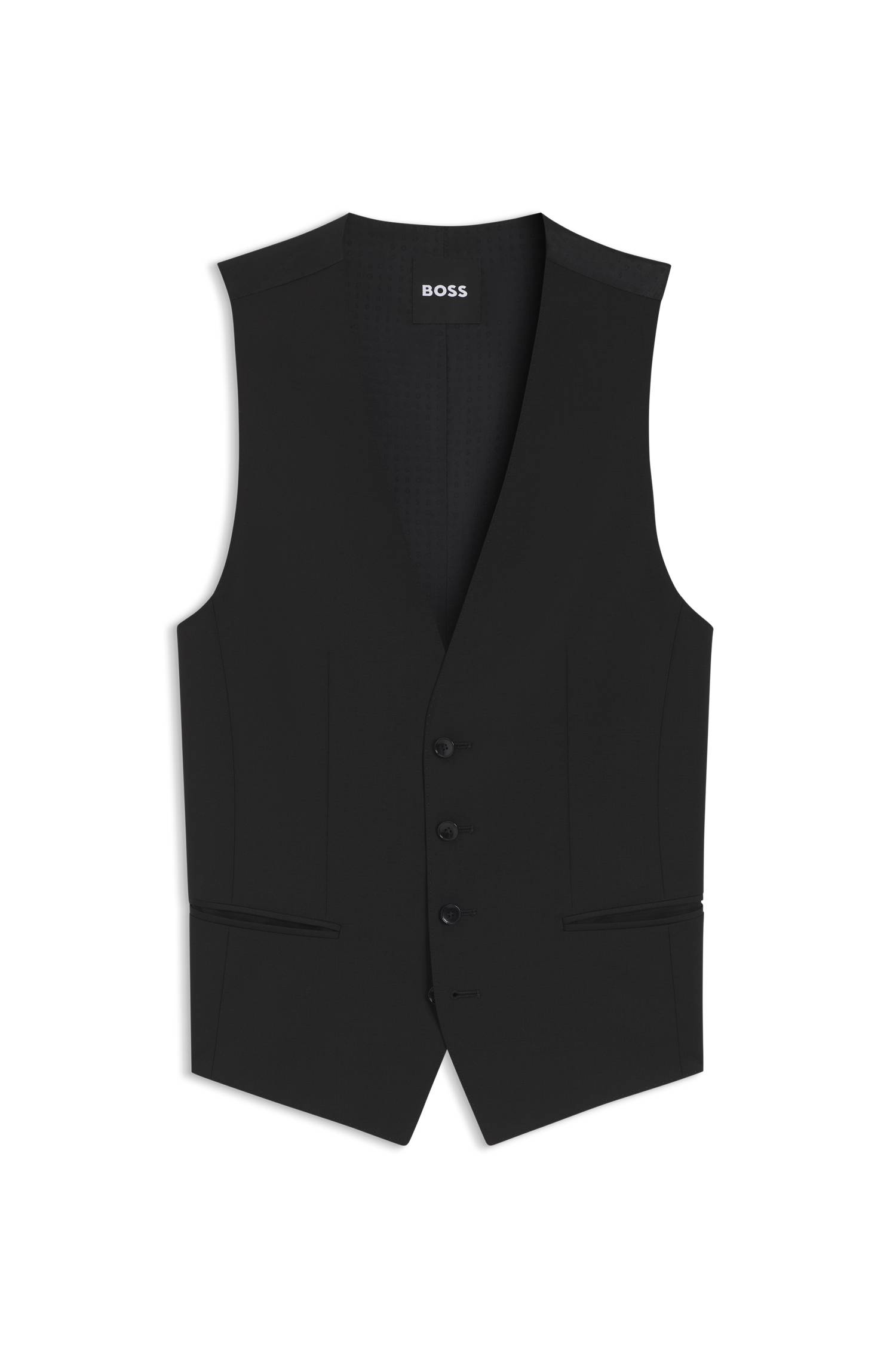 Boss Slim-fit waistcoat in virgin wool with logo pattern västar herr – bild 4