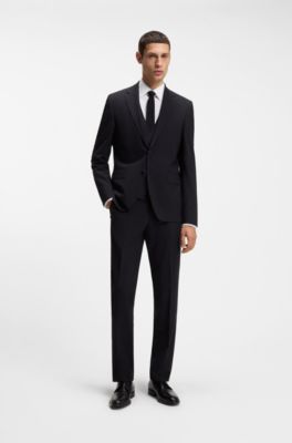 Slim-fit vest i ny uld med logom&oslash;nster, Sort