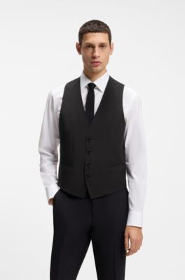 Slim-Fit Weste aus Schurwolle mit Logo-Muster, Schwarz