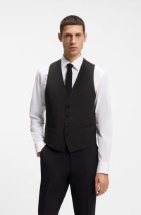 Slim-fit waistcoat in virgin wool with logo pattern, Black