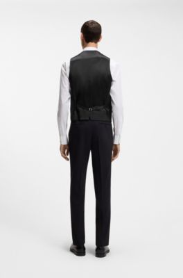 Slim-fit waistcoat in virgin wool with logo pattern, Black