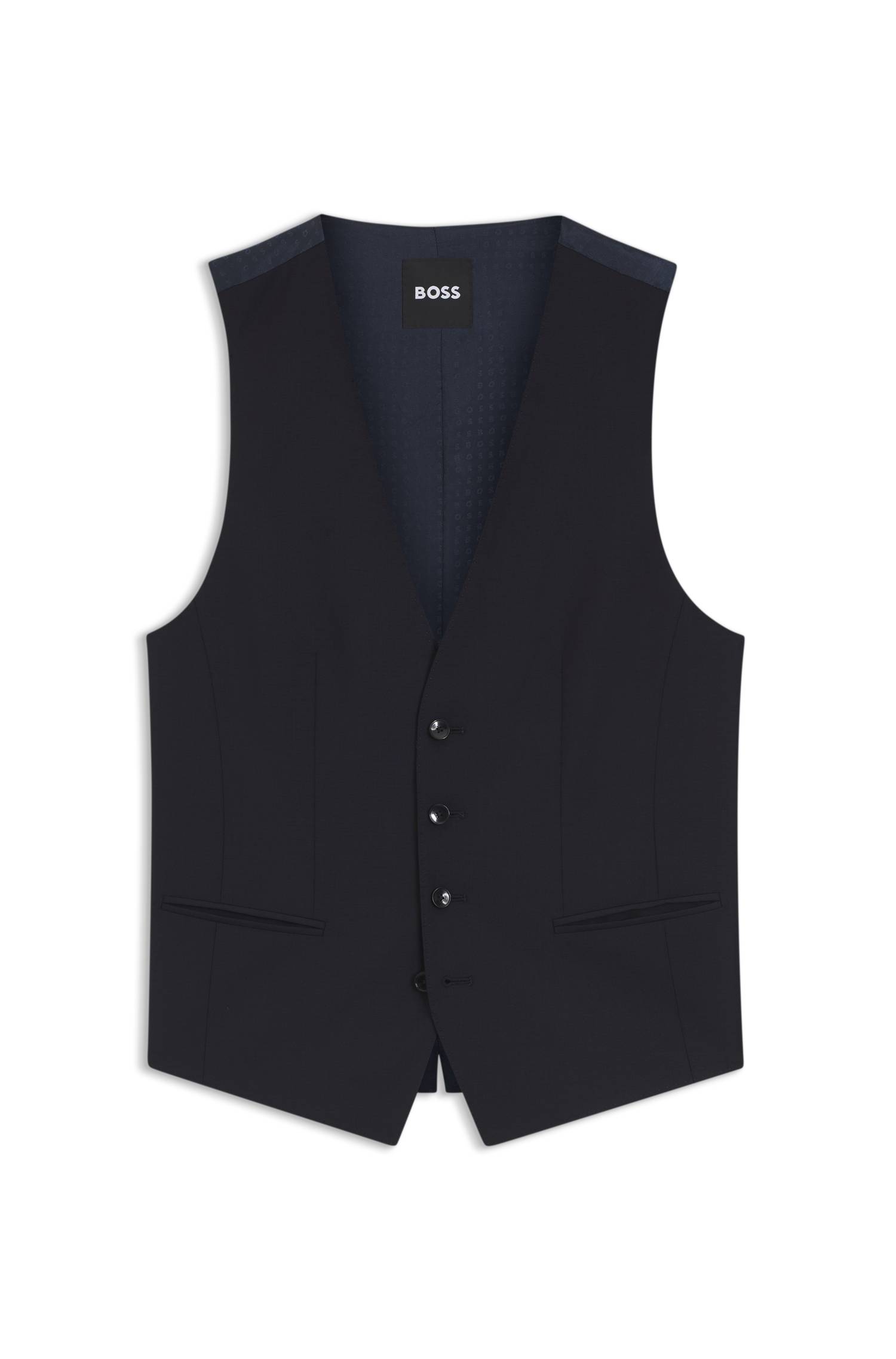 Boss Slim-fit waistcoat in virgin wool with logo pattern västar herr – bild 4