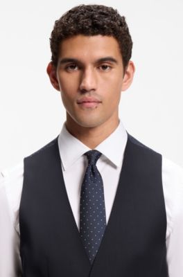 Slim-fit vest i ny uld med logom&oslash;nster, M&oslash;rkebl&aring;