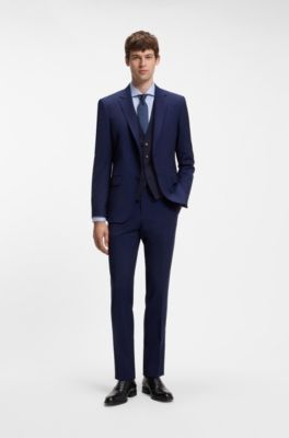 Slim-fit waistcoat in virgin wool with logo pattern, Dark Blue